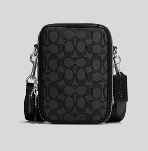 B3-001 NWT COACH Stanton Crossbody Bag Signature Jacquard Charcoal/Black CH097